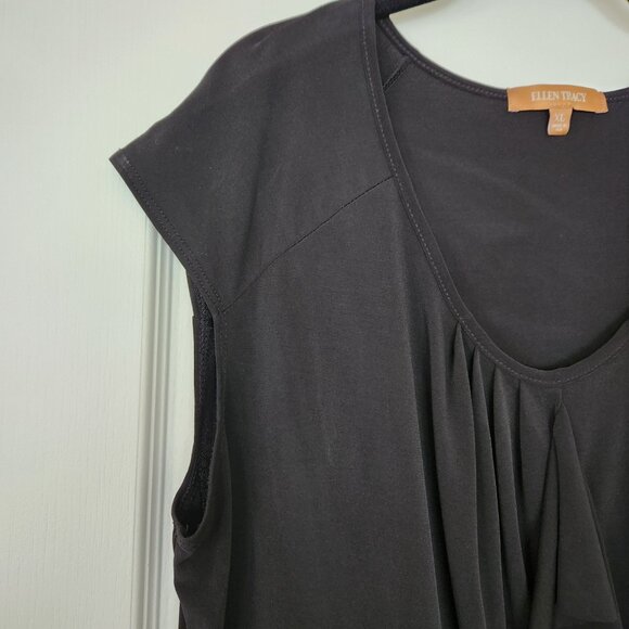Ellen Tracy Scoop Neck Cap Slv Front Ruffle Casual/Dressy Pullover Top XL Black - Picture 3 of 7